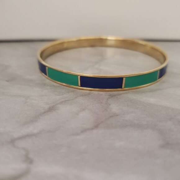 💚💙 Vintage 00's 2000's Y2K Blue Green Striped Skinny Enamel Bangle 💙💚 - Picture 6 of 11
